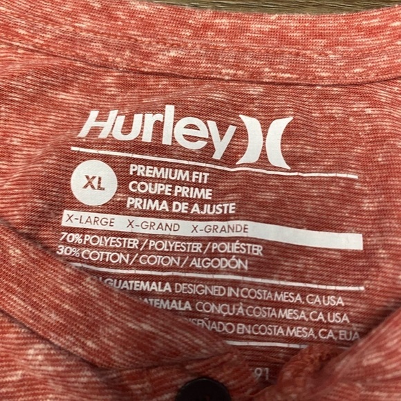Hurley Red & Grey Premium Fit 3 Button T-Shirt Mens Size XL - Picture 5 of 5